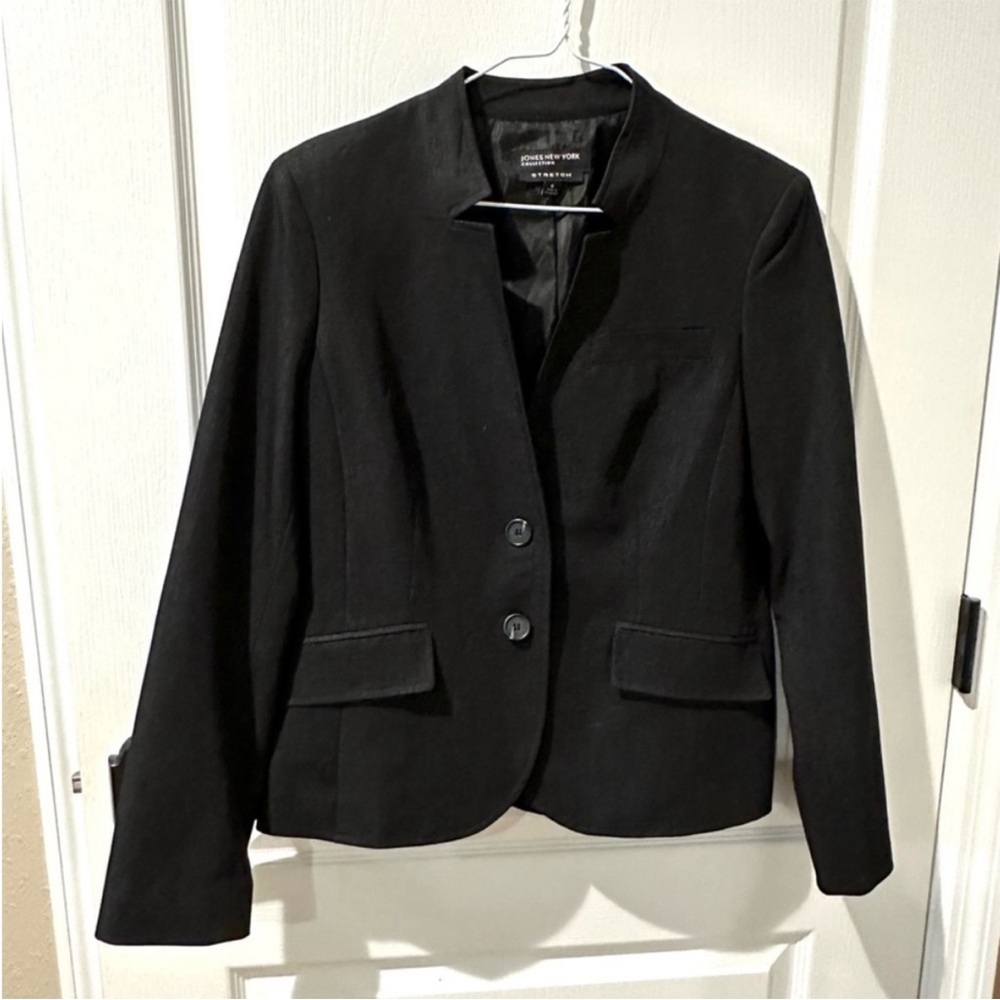 Jones New York Collection Classic Black Blazer with Mandarin Collar